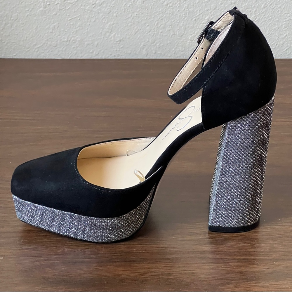 Jessica Simpson Katina Sparkly Velvety Platform Chunky Heels - Size 6 - Picture 7 of 11